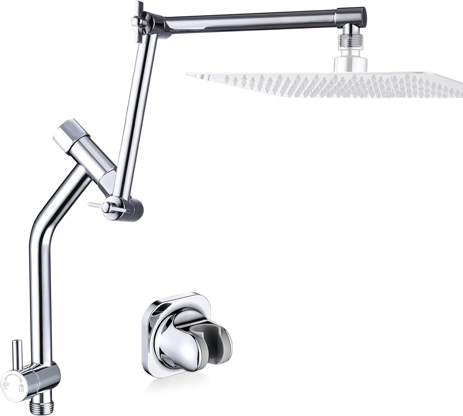 G-Promise All Metal Shower Diverter with Handheld Holder and 13 Inch Extension Arm, Adjustable Extender with Lock Joint, Rise or Lower Rainfall and Fixed Shower Head