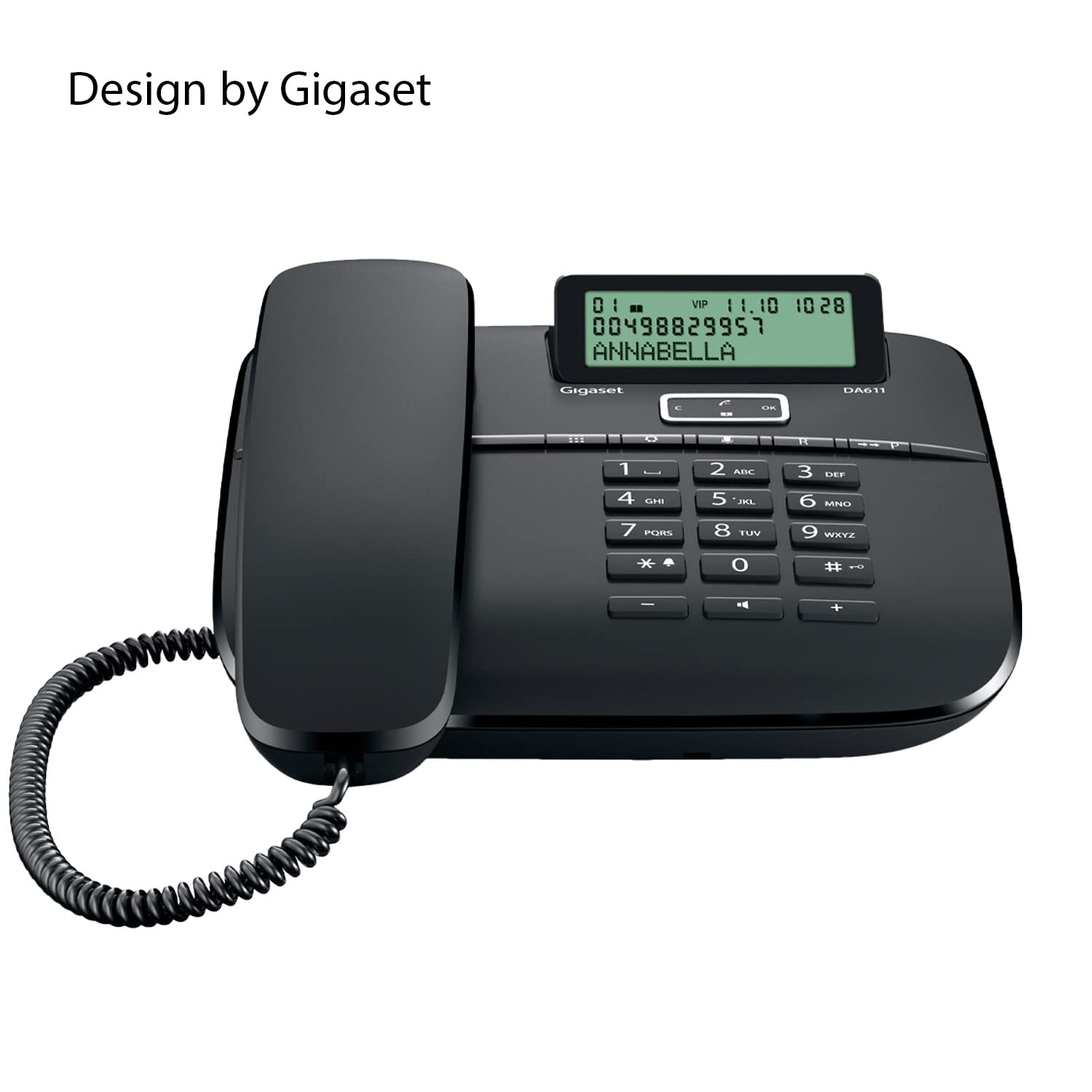 Gigaset DA611 - Schnurgebundenes Telefon mit Freisprechfunktion - Telefonbuch mit VIP-Kennzeichnung - Kurzwahl-Einträge - Anrufanzeige (CLIP) - Anrufliste - Tastensperre, schwarz
