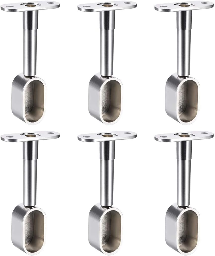 uxcell Shower Curtain Rods Wardrobe Pipe Lever Support Bracket 6pcs End Hanger for Oval Closet Rod 16x30mm, Adjustable 84-105mm Height (Silver Tone)