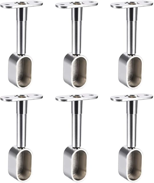 sourcing map Shower Curtain Rods Wardrobe Pipe Lever Support Bracket 6pcs End Hanger for Oval Closet Rod 16x30mm, Adjustable 84-105mm Height (Silver Tone)