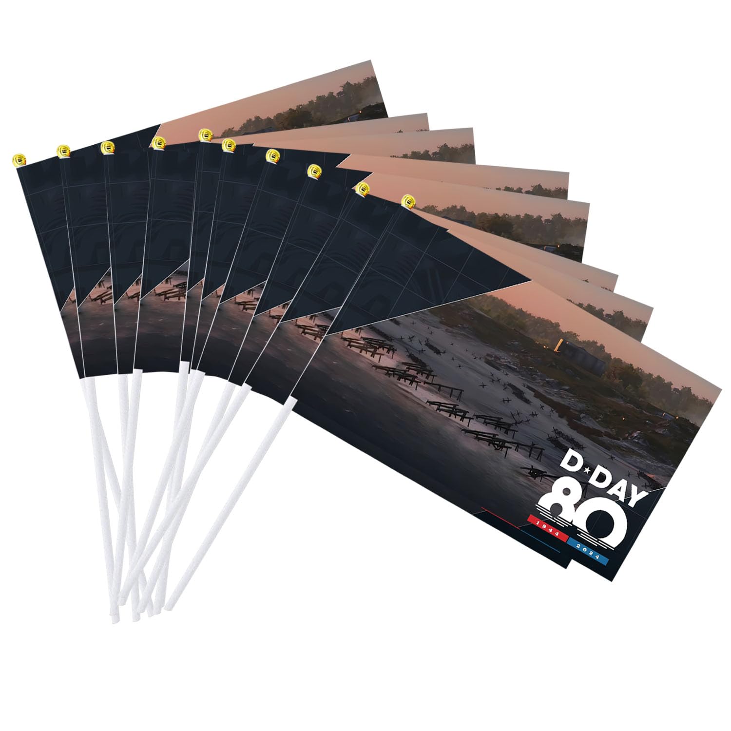 20PCS D Day 80th Anniversary Small Flag on Stick, 14x21cm D Day 80th Anniversary Decorations Mini Flag, 6th June 1944-2024 Commemorative D-Day Hand Waving Flag for Office Festivals Events (A)