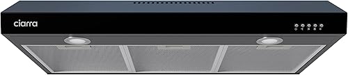 CIARRA Campana extractora negra de 30 pulgadas para debajo del gabinete sin conductos convertible, campana de ventilación delgada para estufa de