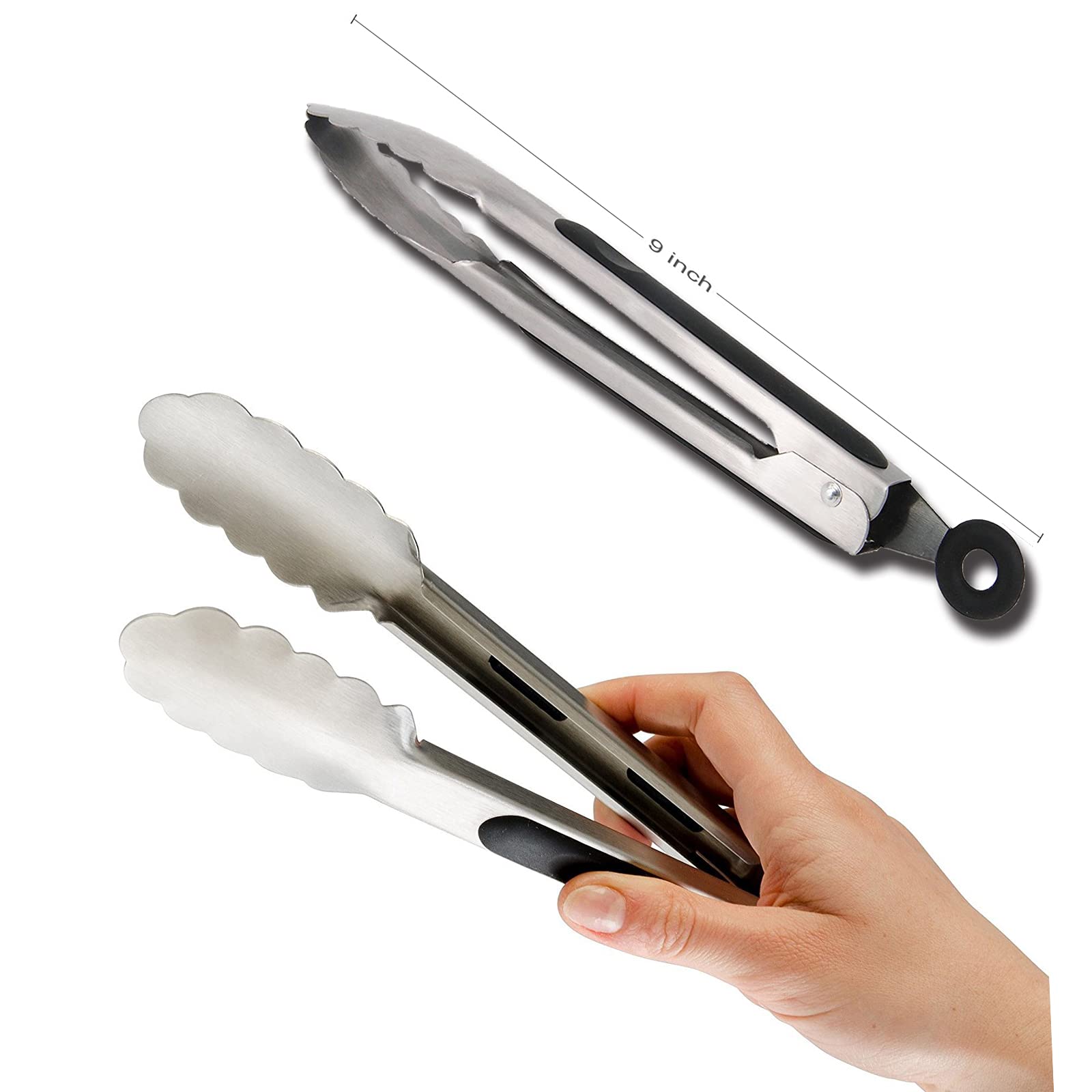 TENTA KITCHEN Cocina Pinzas de Bloqueo con Mango de Silicona,Acero Inoxidable,en Plata y Herramienta de Chef Profesional para cocinar,Hornear