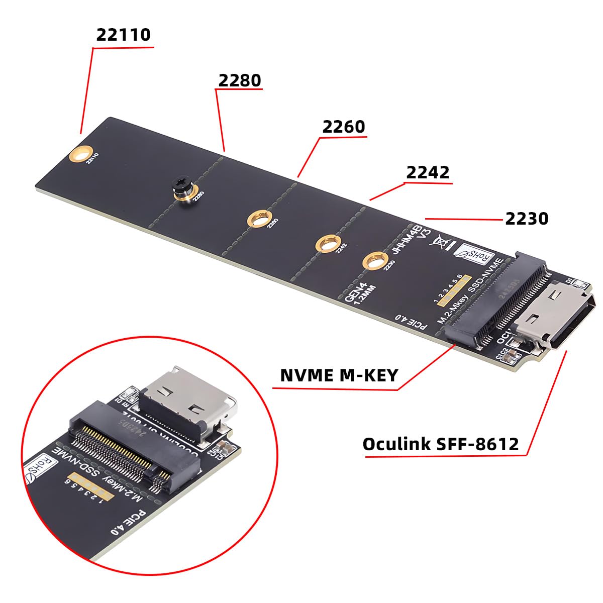 Oculink SFF-8612 SFF-8611 do M.2 NGFF M-Key do NVME PCIe SSD 2230 2280 22110 SSD PCBA Adapter do płyty głównej