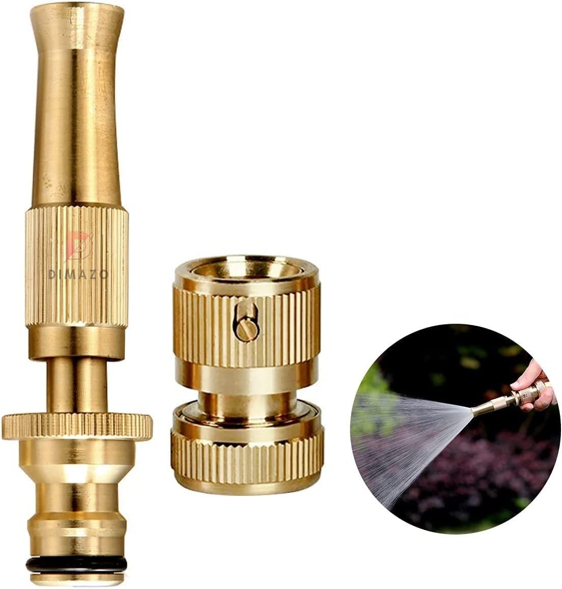 DIMAZO Brass Nozzle Water Spray Gun Water Jet Hose Nozzles Hose Pipe Spray Gun Suitable for Hose Pipe Cleaning Gardening/Washing Roads (Brass)