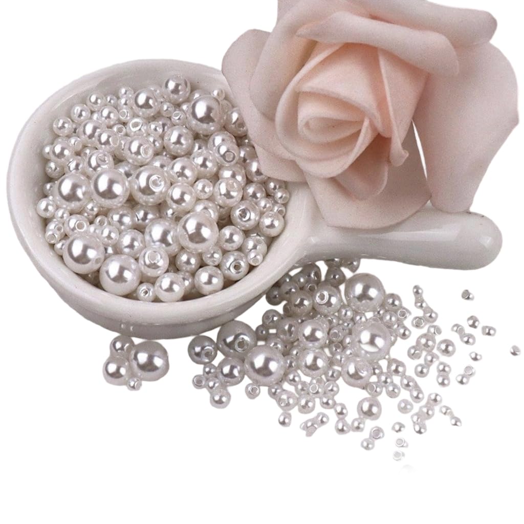 GMBYLBY Imitation Pearls For Craft 150Pcs 3MM-8MM Sew On Resin Beads With Holes Jewelry Making Bracelets