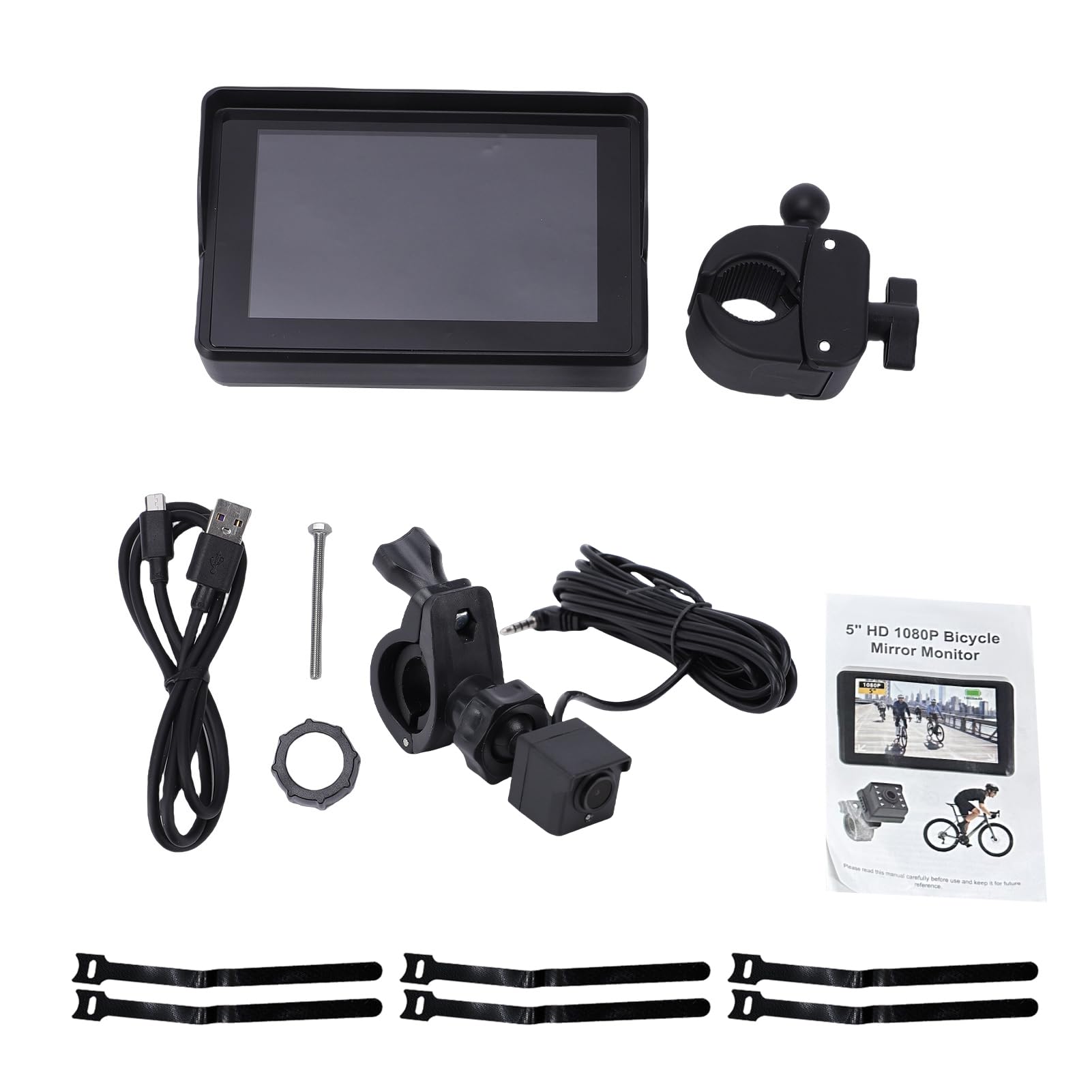 Shkalacar Rowerowy system kamery cofania, 5-calowy monitor HD 1080p z ochroną przed słońcem, szeroki kąt widzenia 110 stopni, widoczność w nocy, obrót o 360 stopni, do rowerów górskich i wyścigowych