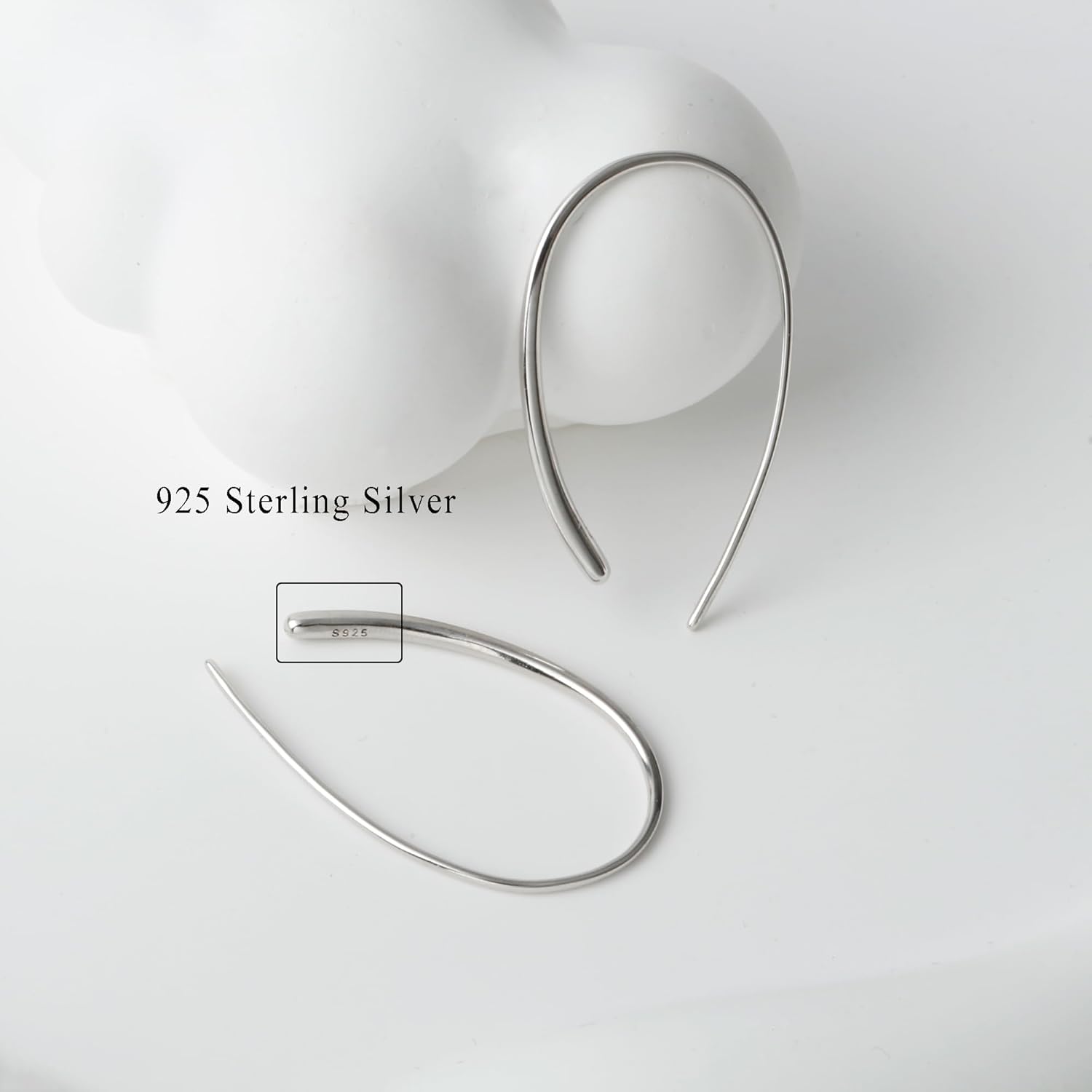 Threader Earrings 925 Sterling Silver Pull Through Hoops Drop Dangle Minimal Everyday Earrings - Image 3