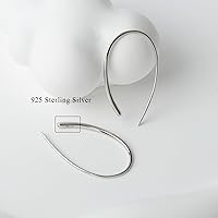 Vista 3 de Threader Earrings 925 Sterling Silver Pull Through Hoops Drop Dangle Minimal Everyday Earrings Color oro blanco