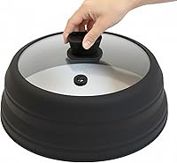 Vista 1 de Cubierta de salpicaduras de microondas para alimentos de 10.5 pulgadas, cubierta plegable de vidrio para microondas con asa, cubierta de silicona