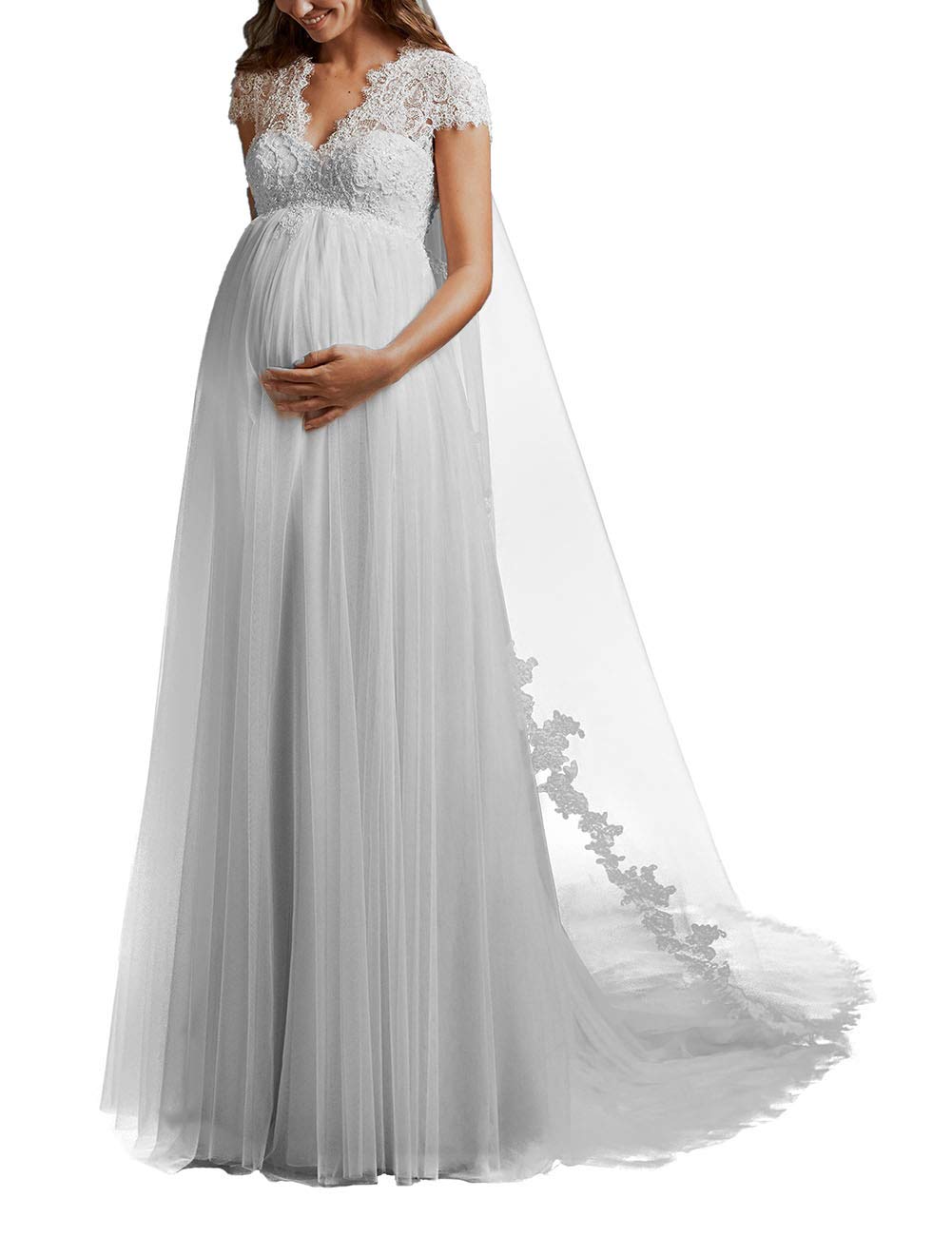 Vestido de Novia, Vestido de Novia de Encaje Largo de Letra A, Vestido de Mujer Embarazada de Princesa
