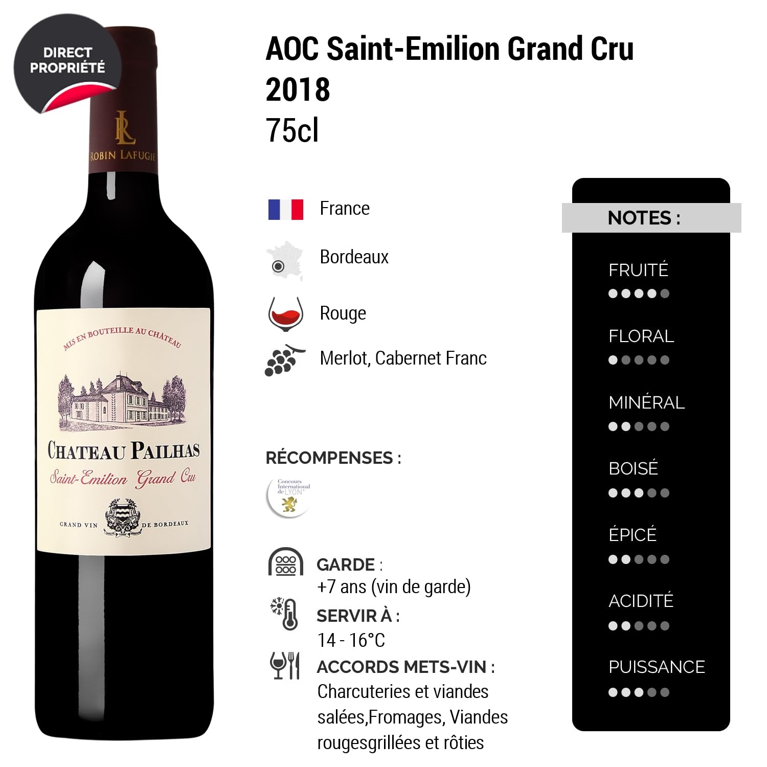 Château Pailhas Saint-Emilion Grand Cru - Rouge 2018 - Vin Rouge de Bordeaux (3x75cl)