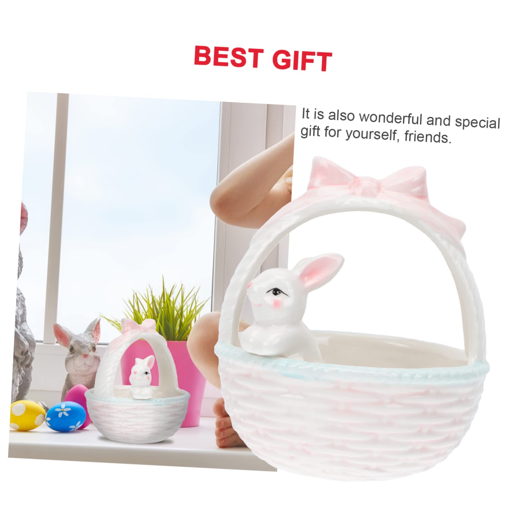 PRETYZOOM 2 Pz cesto di coniglio uffizi simpatico decorazione casa indossatore stoviglie per feste di pasqua ornamento decorazioni di coniglio pasquale mestiere di coniglio in ceramica rosa