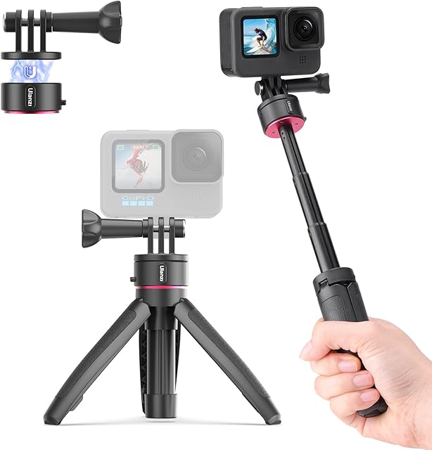Mini Tripod for Action Camera, ULANZI Go Quick II Magnetic Quick Release Compact Vlog Handle Selfie Grip, Small Tripod Compatible with Gopro Hero 10/9/8/7/6/5/DJI Action/Insta 360