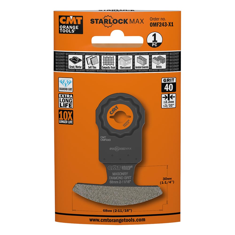 CMT Orange Tools OMF243-X1 Segmentowe ostrze narożne 68 mm z nasypem diamentowym do narzędzi wielofunkcyjnych oscylacyjnych – do materiałów murarskich