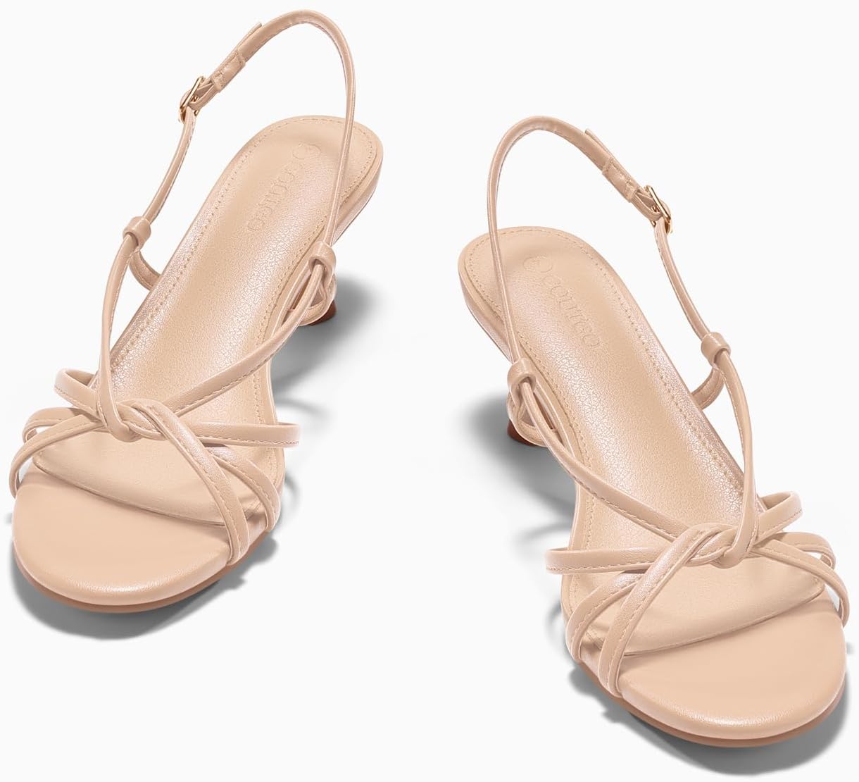 Coutgo Womens Strappy Sandals Slingback Kitten Low Heels Open Toe Buckle Strap Summer Party Dress Shoes