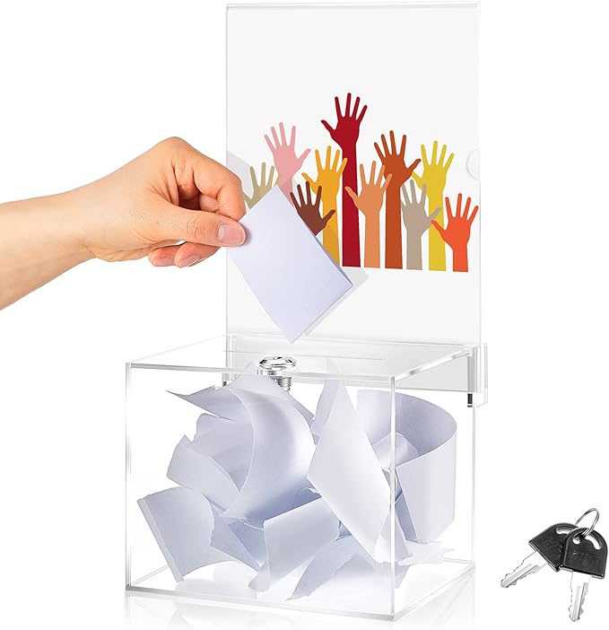 Acrylic Suggestion Donation Box with Lock and Holder
