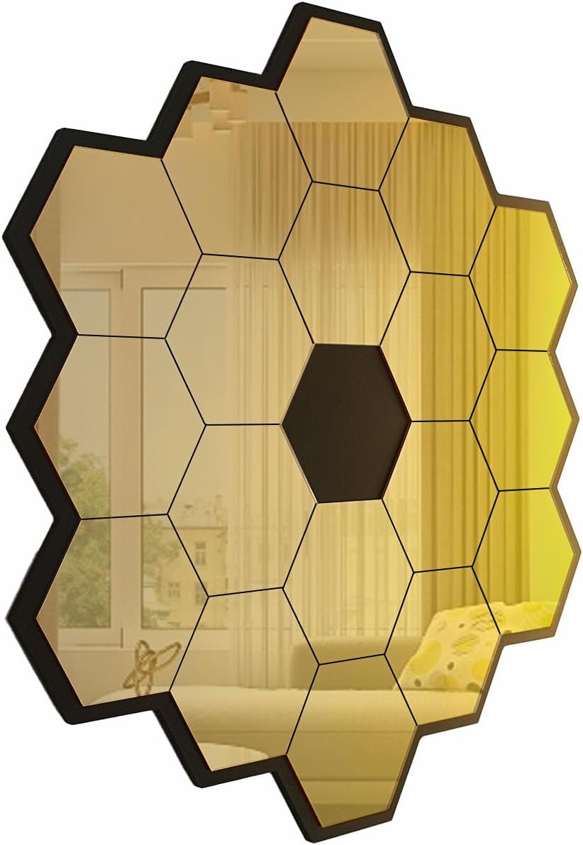 Medium Hexagon JWST Gold Mirror, Wall Mount, Personal Mirror, Home Decor