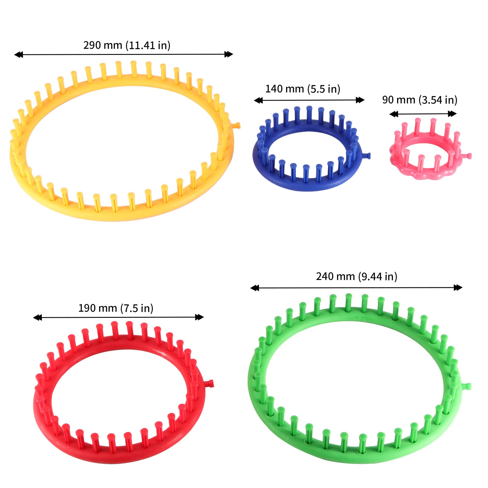 JAPCHET 2 Pack Round Knitting Looms Set, Set of 5 Plastic Loom Knitting Set with 2 Hook, 4 Needle, Knitting Loom Kit for Beginners - Image 2
