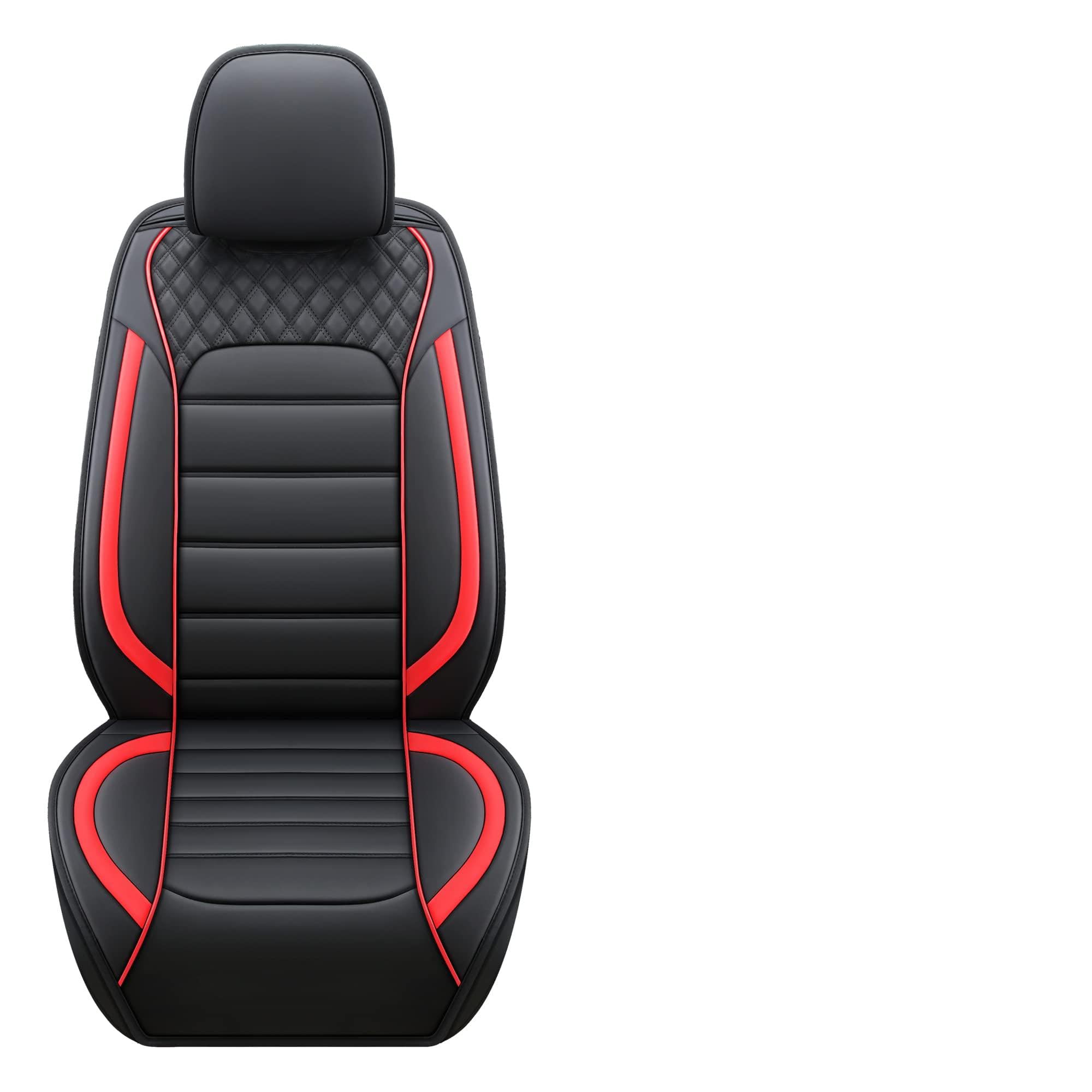 Yeleno01Leather Car Seat Covers, Faux Leather Car Seat Covers for 5-Seat Sedans and SUVs Universal Set, Airbag Compatible (Black Red)