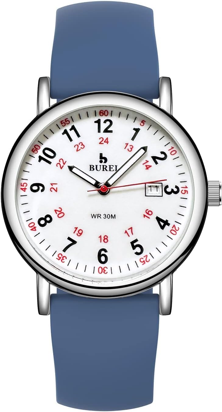 BUREI Women Men Wrist Watches for Nurse Medical Professionals Students Women Men, Waterproof 12/24 Hour Military Time Luminouse Easy Read Dial,Colorful Silicone Band. - Image 2