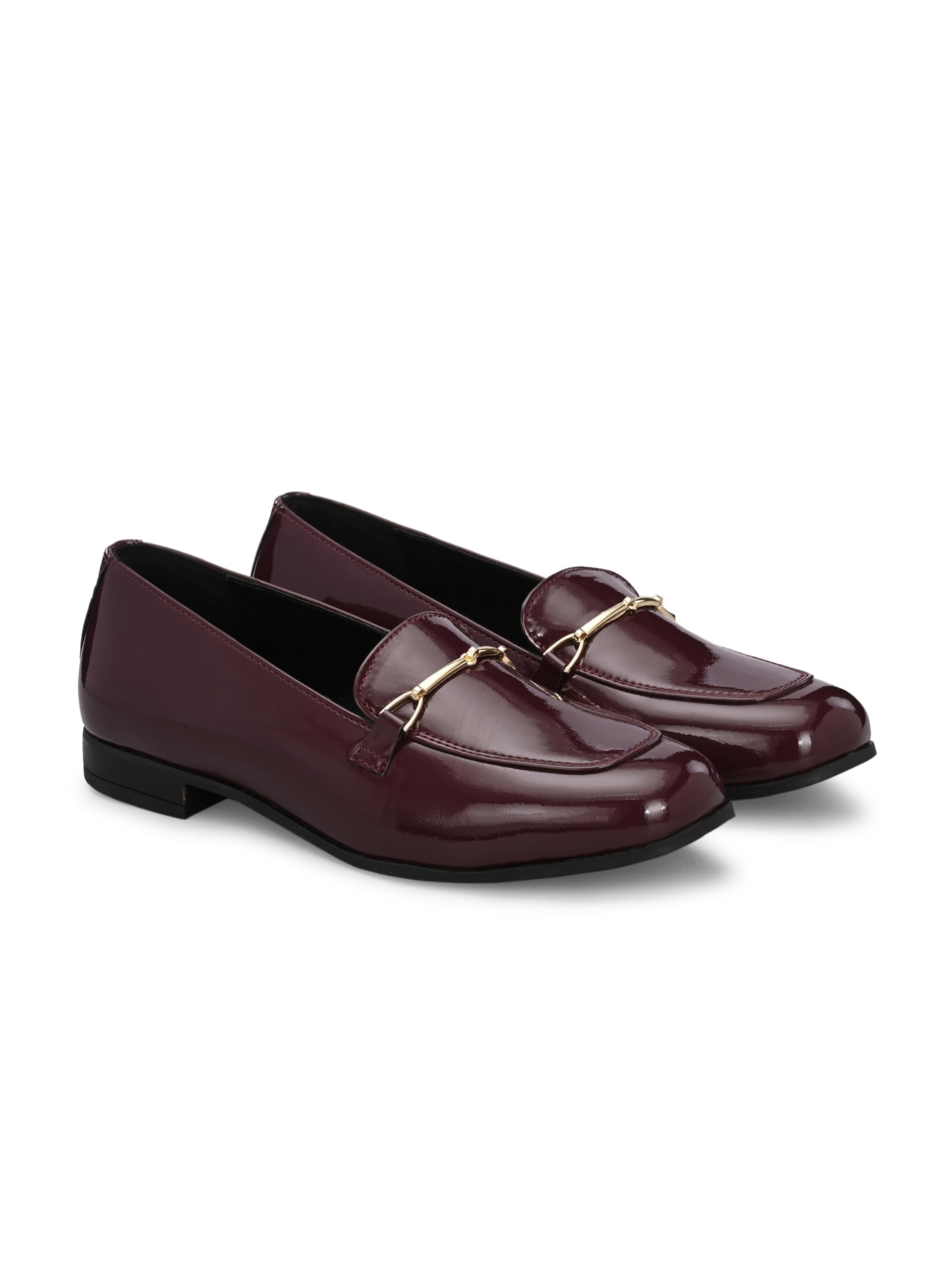 Women's Black/Cherry Patent Mocassin with Gold-Tone Buckle Detail, Slip-On Style 66960P-image-20
