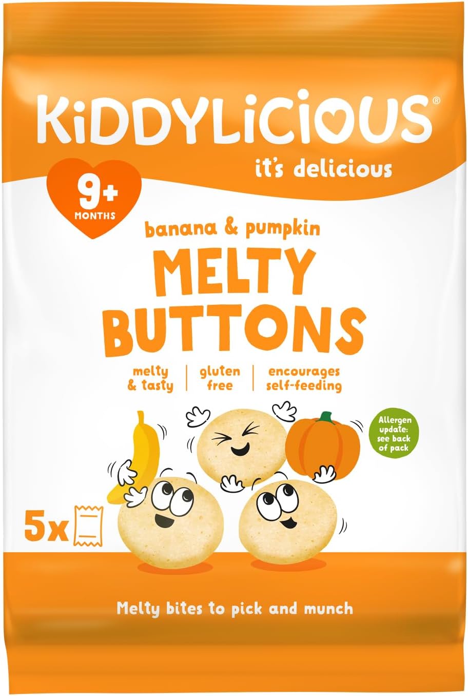 Kiddylicious Banana & Pumpkin Melty Buttons, 30 g