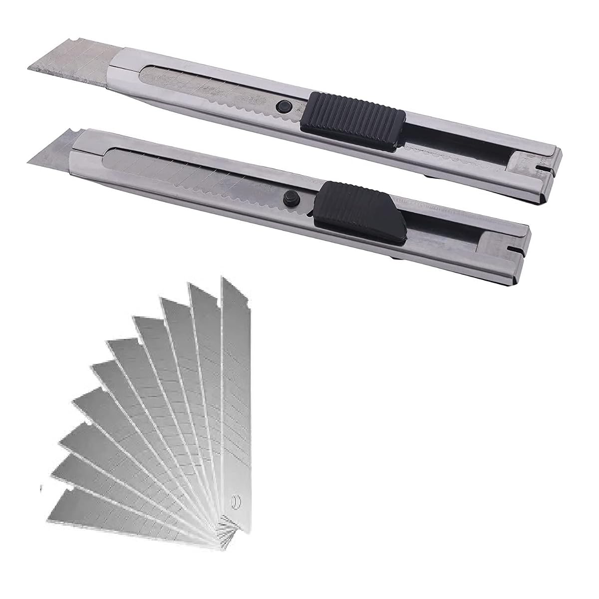 Dinojames 2pc Stainless Steel 18mm Cutter Knife With 10 pcs. Spare Blade for