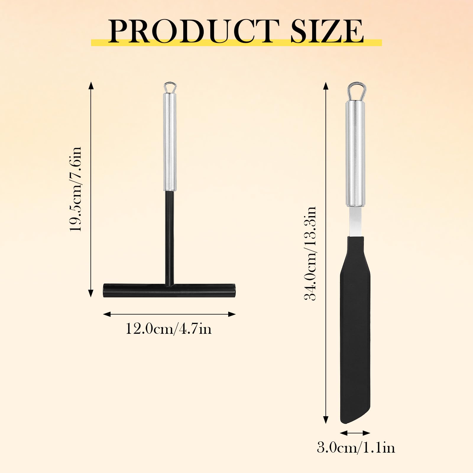 Crepe Spreader and Spatula Set - 2Pcs Stainless Steel T-Shaped Crepe Maker Tool with Nylon Handle, Even Thickness Distribution, Hanging Hole for Easy Storage for Baking and Cooking