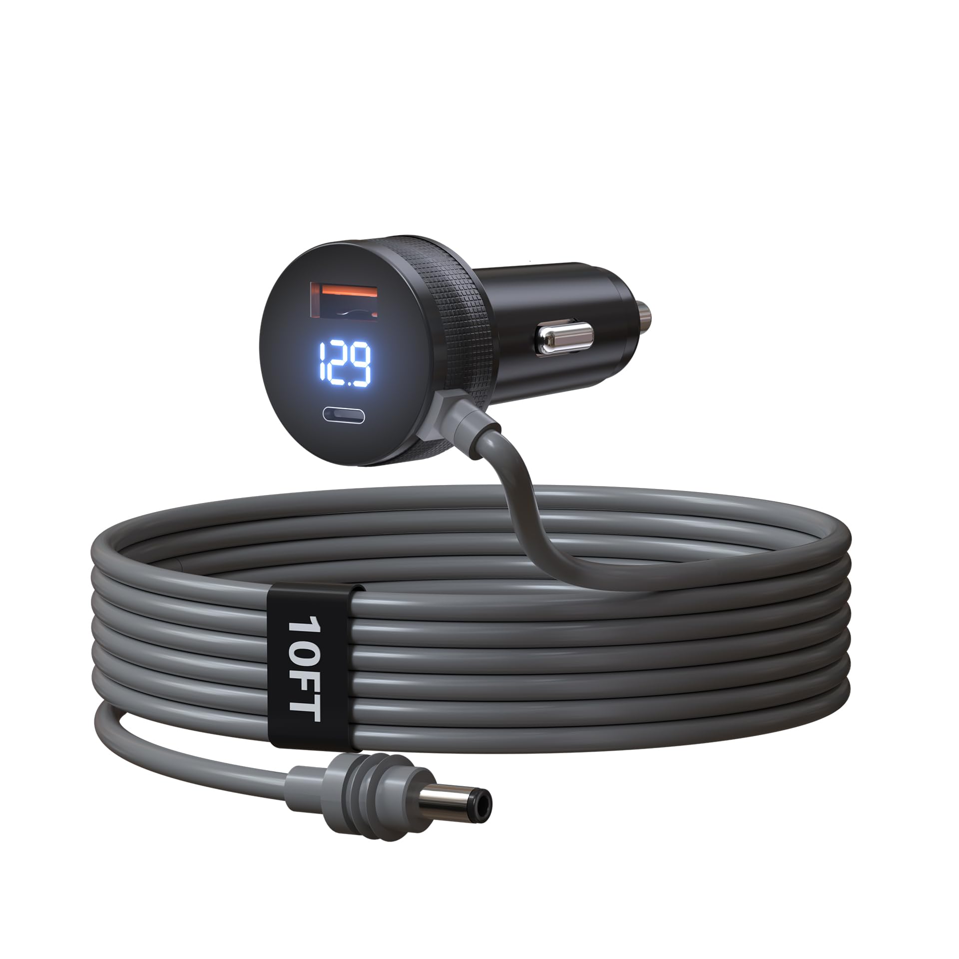 Starlink - Mini cargador de coche con pantalla digital y puertos USB duales, adaptador de encendedor de cigarrillos de 10 pies, 12 V/24 V para Starlink Mini Power, carga rápida USB-A y tipo C para