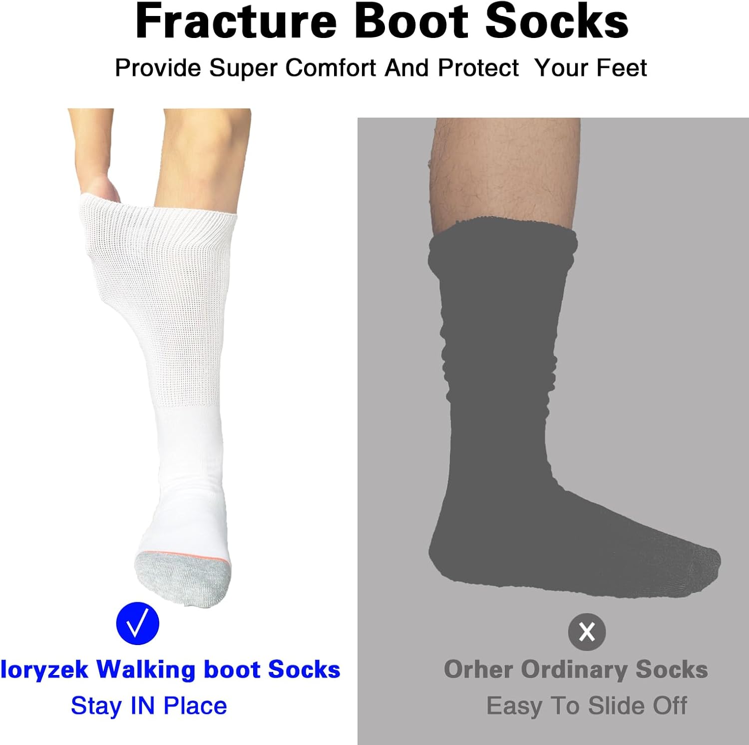 Walking Boot Socks air Cam Walker Cast Socks 2 Pairs Fracture Boot Brace Sock Surgical Orthopedics Sock for Men Women - Image 5