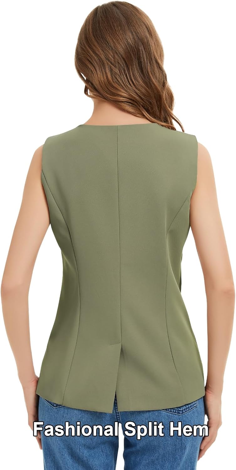 Women Summer Suit Vest Business Tops Sleeveless Button Down Blazer Modern Casual Waistcoat Office Formal Dressy Vest - Image 7