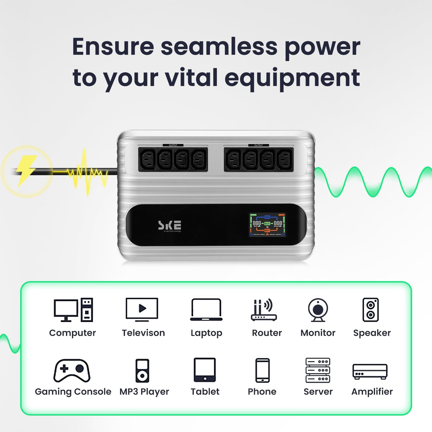 SKE 850VA/480W UPS Gruppo di Continuità per PC Router Modem UPS Gruppo Continuità UPS HL850