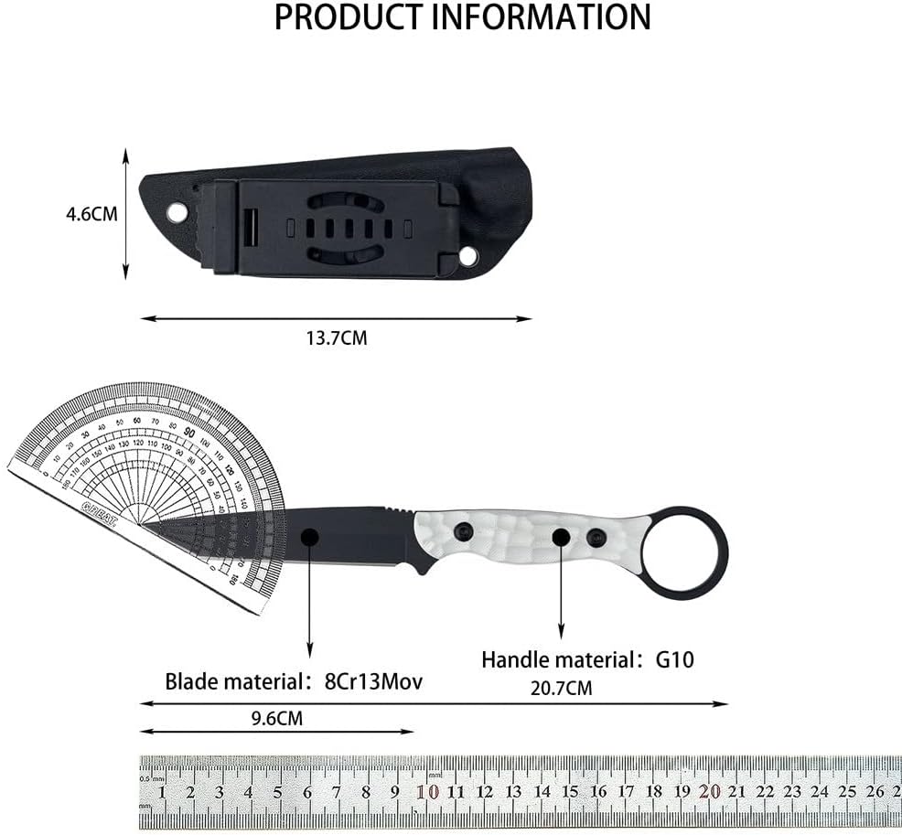 8.1'' Fixed Blade Knife, Tanto Blade 8Cr13MoV Steel, Non-Slip G10 Handle with Kydex Sheath for Camping, Hiking, Outdoor tool, Gift for Men