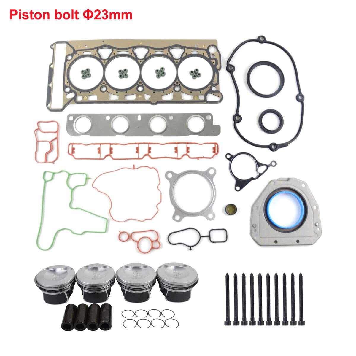 Kit Guarnizioni Pistone e Testa Compatibile con G0lf Trans-porter E0S A3 A4 2.0 TSI Ø23mm CAE CCZ CAW 06D103385D