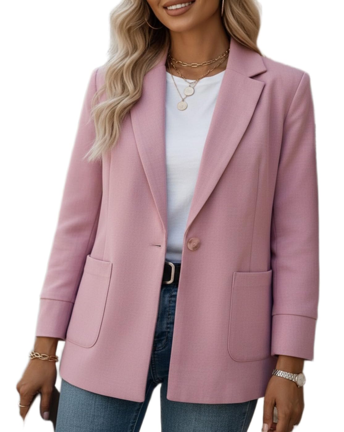 Ladies Lavender Solid Blazer Work Office Formal Casual Long Sleeve Jacket-image-42