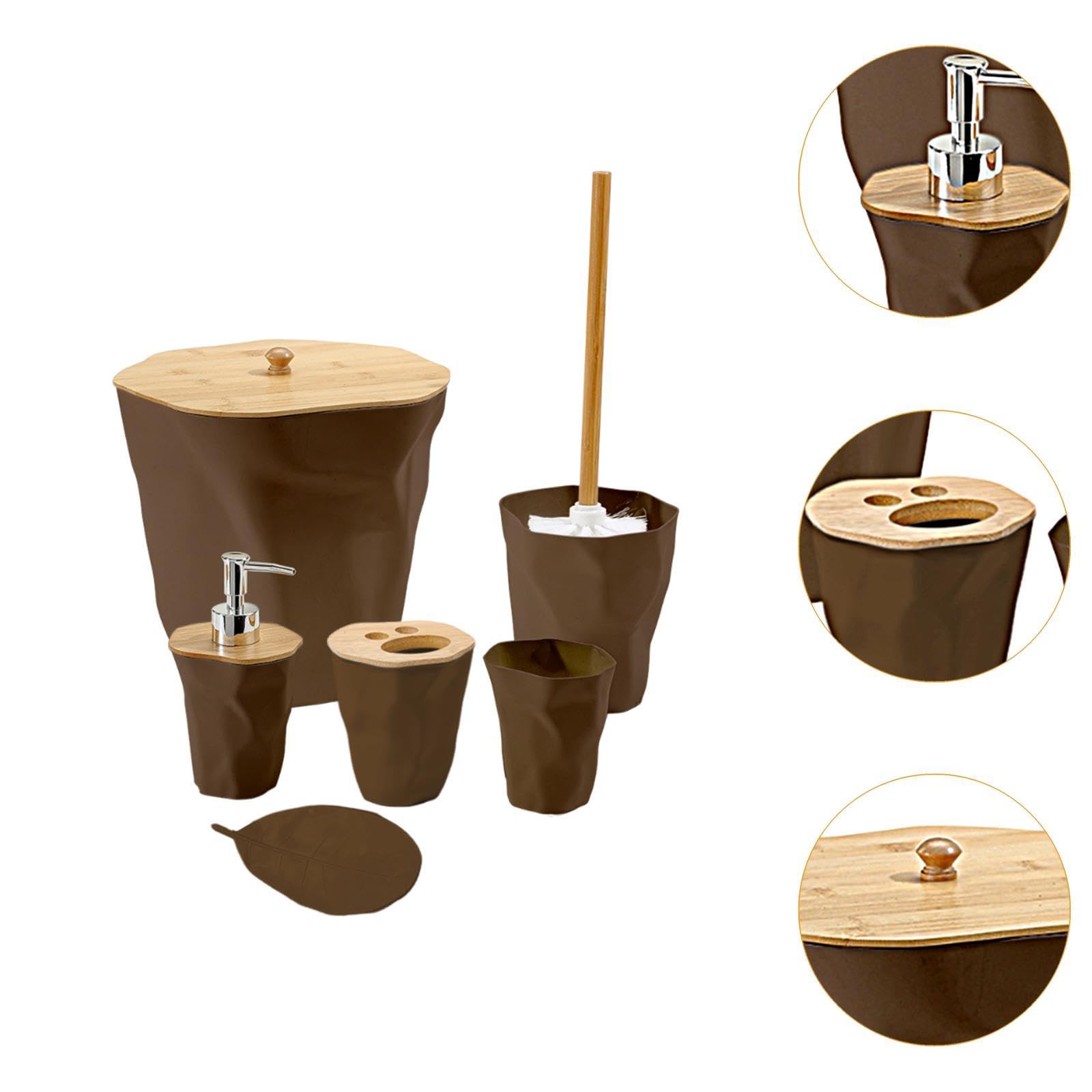 6 Piezas Soporte de Cepillo de Dientes Juego de Accesorios de Baño Dispensador de Loción Vaso Organizador Material PP Adecuado para Baño Modernos, café, Individual