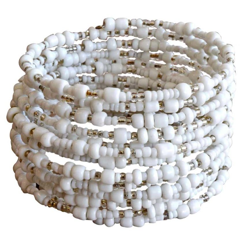 HFA - African Bracelet for Women - Handmade Bead Bracelet - made of 10 wire loops - African Jewelry - Handmade in Kenya - Summer Beach White, KB04