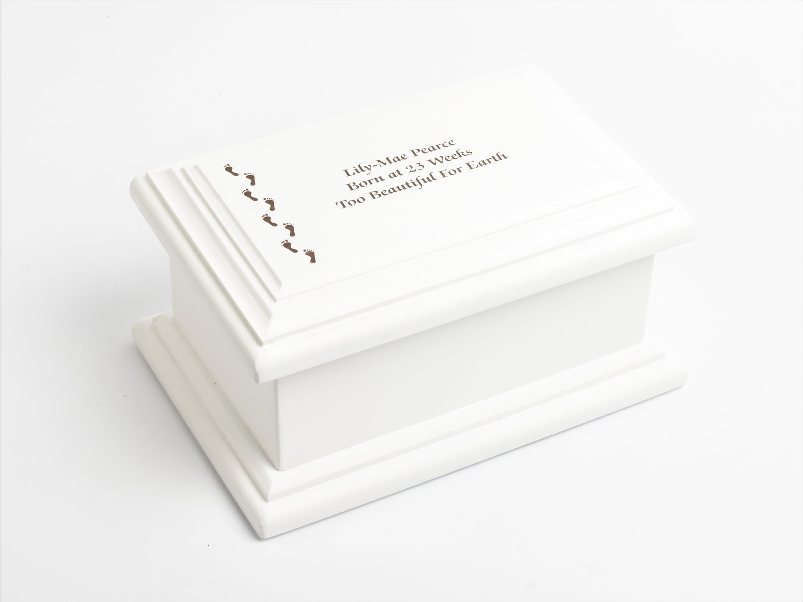 MDF White Painted Casket Urn Box – Refined Memorial Ashes Container with Secure Screw Bottom – Peaceful Tribute Design (Large, Footprint)
