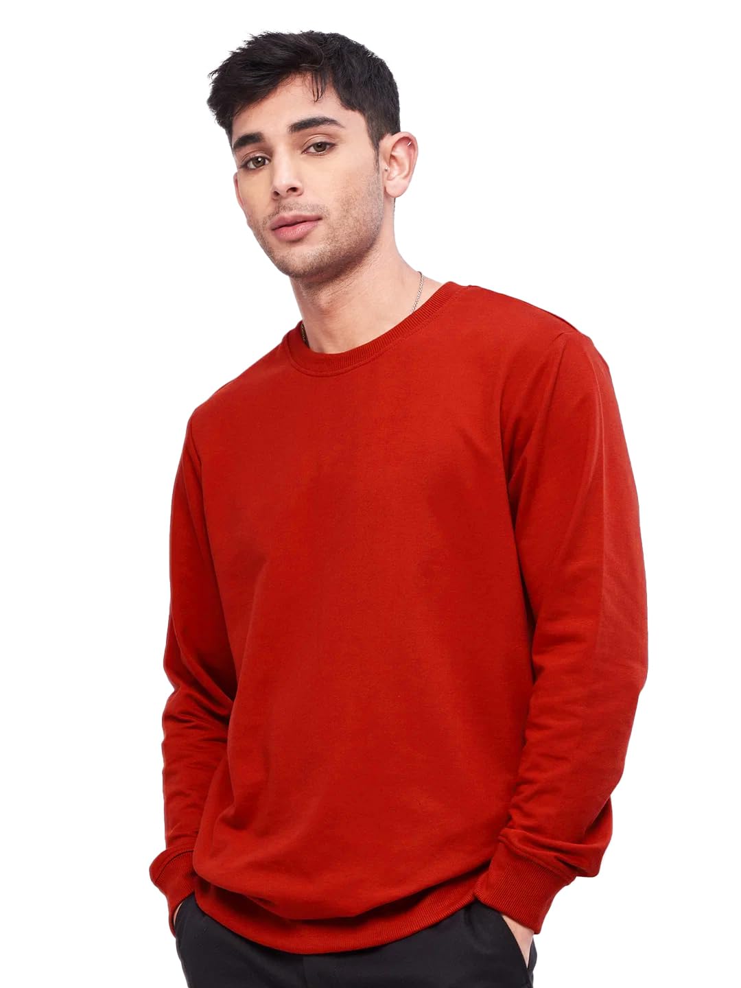 LEOTUDE Men's Loopknit Regular Fit Round Neck Solid Sweatshirt (Color Black)-image-12