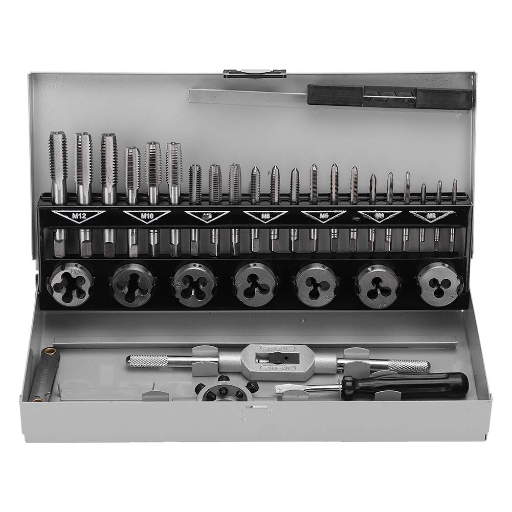 Set di filiere per maschiatura, Kit di Utensili manuali da 32 Pezzi, in Lega di Acciaio, Portatile, ad Alta durezza, Lavorazione CNC e Trattamento Termico con durezza 60 HRC