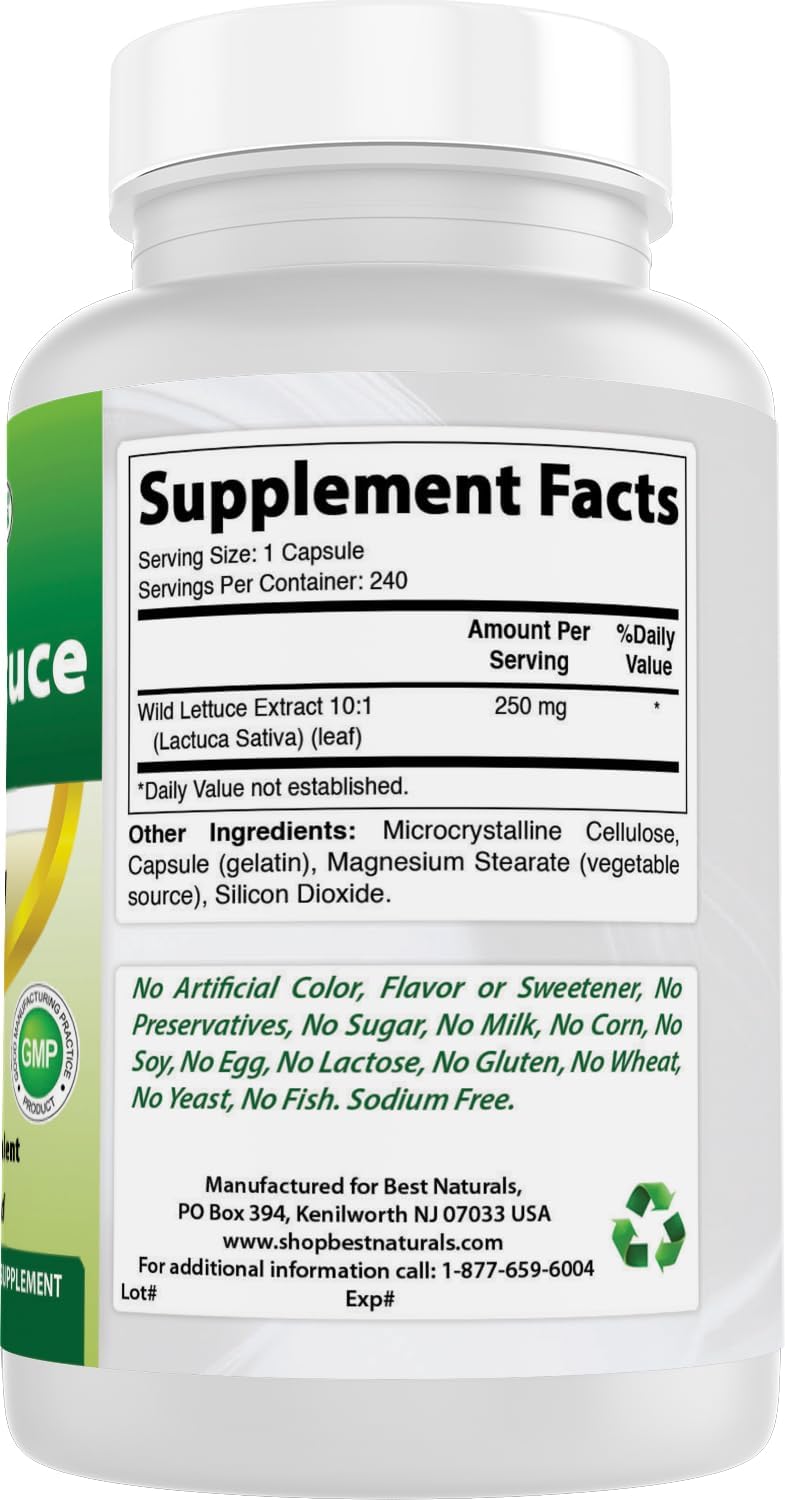 Best Naturals Wild Lettuce 10:1 Extract 250 mg - 240 Capsules - Image 6