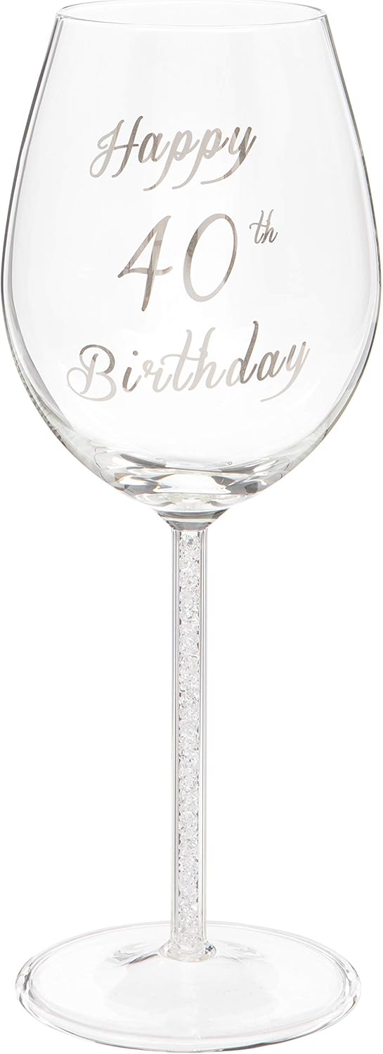 Maturi Happy 50th Birthday Wine Glass with Silver Diamond Stem - 400ml / 13.5 Fluid Ounces