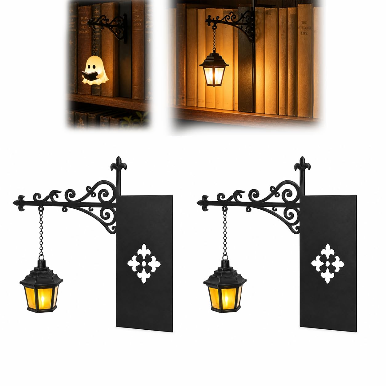 Nooklight for Bookshelf, Gothic Hanging Book Nook Light ，A-2pcs