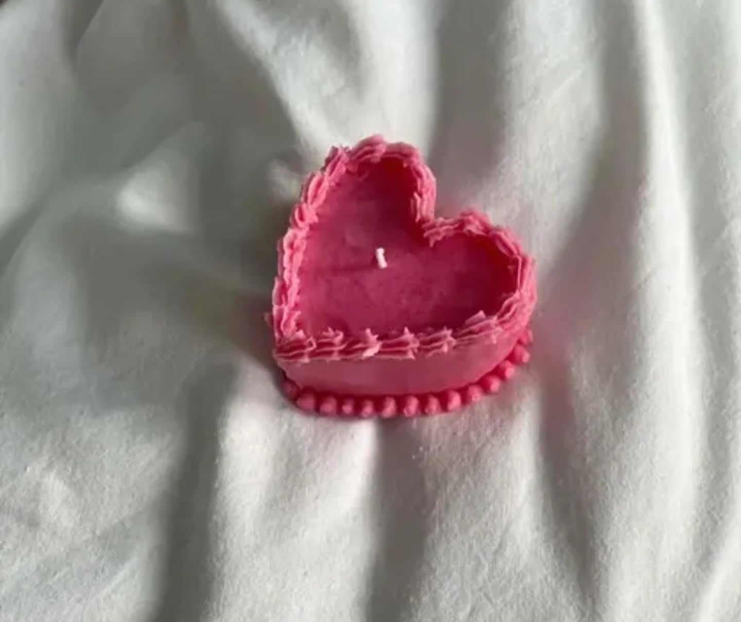 Decorative Heart Shaped Candle, Pink, Scalloped Edge Design with Beaded Base, Romantic Home Decor