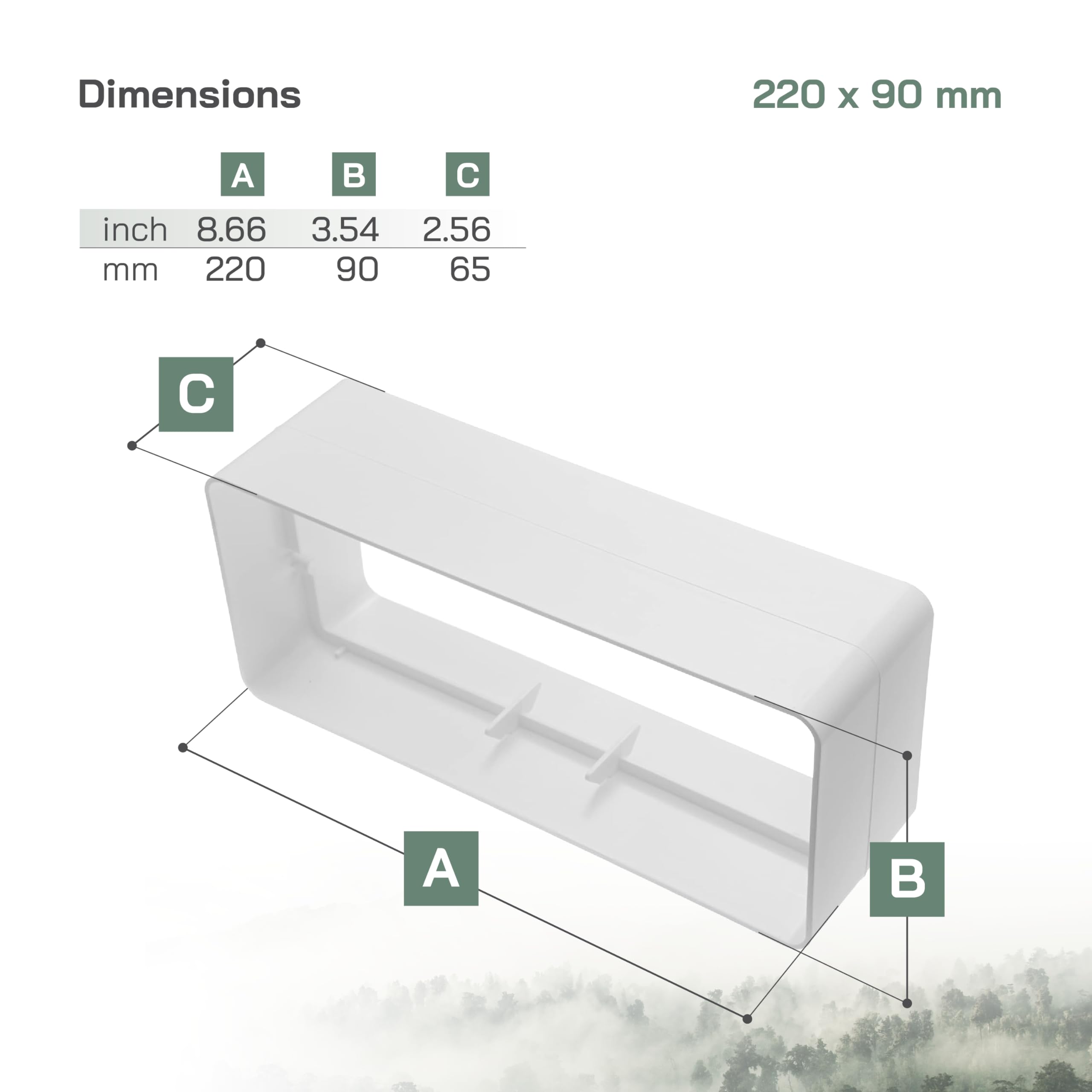 Vent Systems 220 x 90 mm White Rectangular Inline Duct Coupler, Flat Channel Connector Joint - Image 2