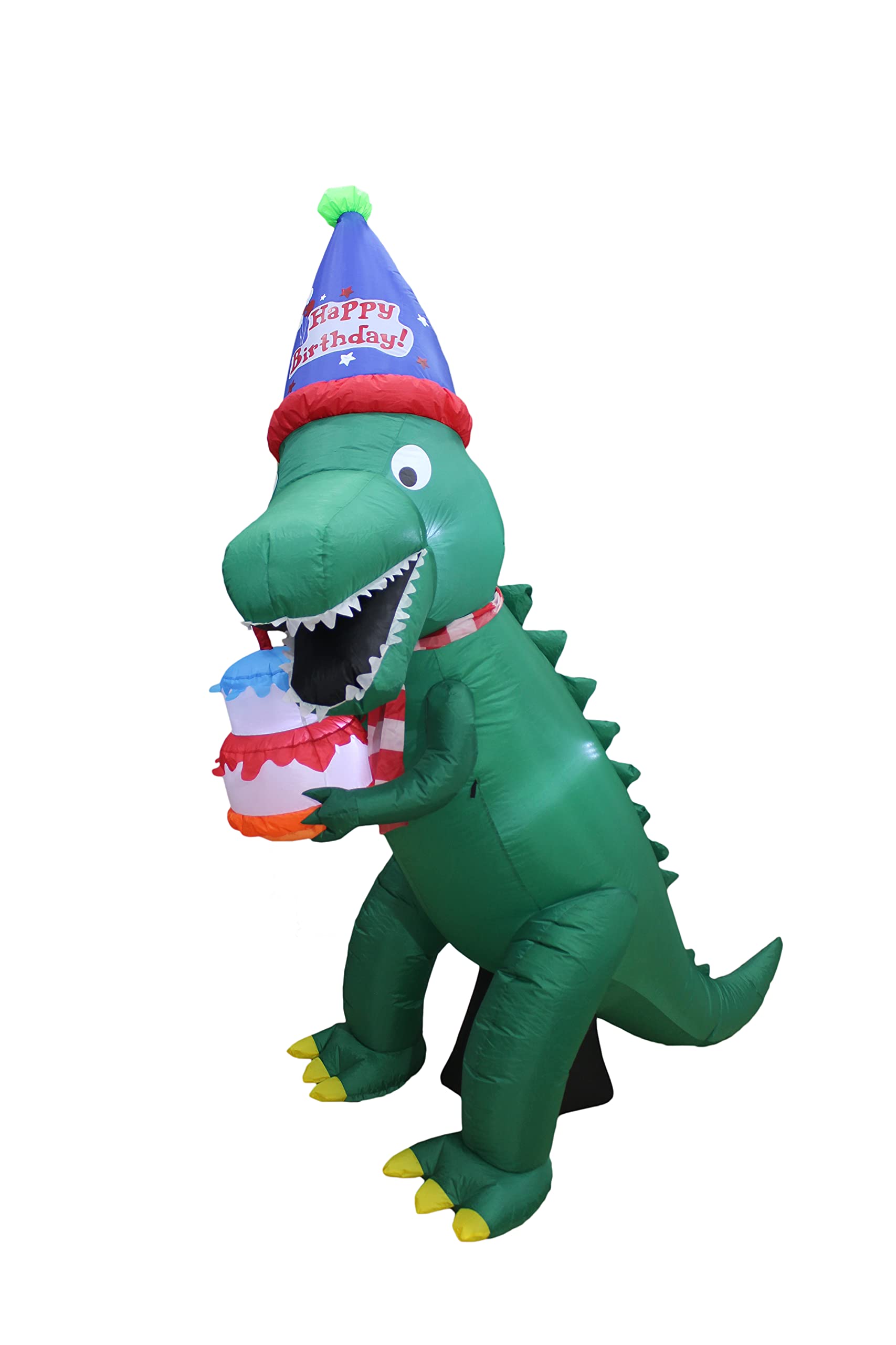 Blossom Inflatables 7ft Happy Birthday Dinosaur Inflatable With LED Lights - Indoor/Outdoor Decoration