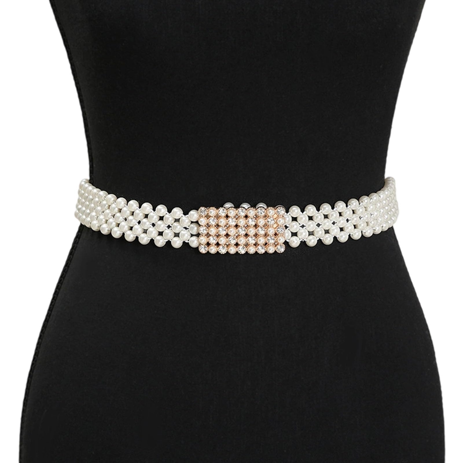MICFENY Adjustable Stretchy Waistband Elegant For Women Pearls And Crystal Decors Chain Accessory For Formal Outfit