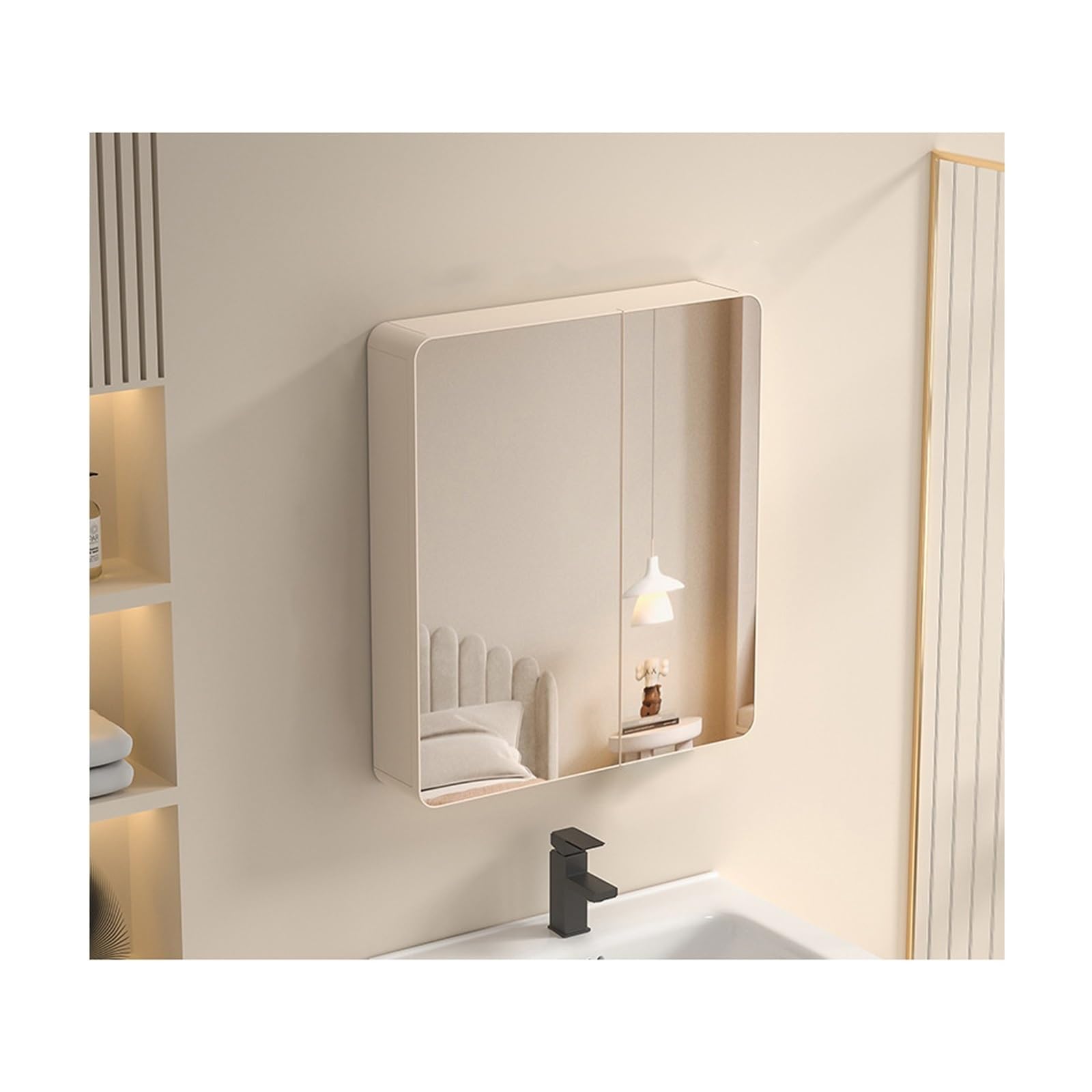FGXHHS Wall-Mounted Bathroom Cabinet with Double Doors & Mirror - Stylish Khaki Storage Cupboard (60cm/23.6in) for nized Home Elegant Decor