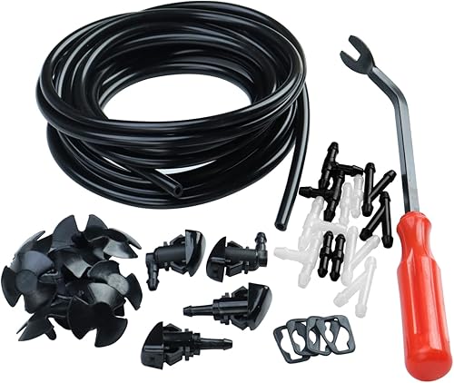 Kit de reparación de boquilla para limpiaparabrisas compatible con Dodge RAM, Chrysler. Incluye 4 boquillas y juntas rociadoras, manguera de 4M, 12
